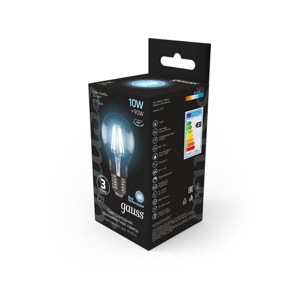 Купить Gauss Лампа Filament А60 10W 970lm 4100К Е27 LED 102802210