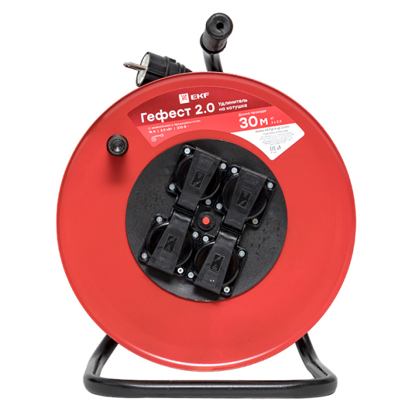 Купить EKF PROxima Удлинитель на катушке "Гефест 2.0" 4 гнезда 30м с заземлением и предохранителем КГ 3*2,5 16А/3,5кВт IP44
