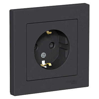 Systeme Electric AtlasDesign Карбон Розетка с/з со шторками, 16А, в сборе