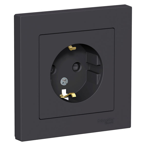 Systeme Electric AtlasDesign Карбон Розетка с/з со шторками, 16А, в сборе