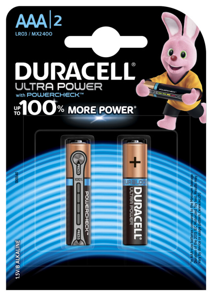 Duracell 5005815 Алкалиновая батарейка типа AAA  LR03 / MN 2400 LR03-2BL Ultra Power Б0038760