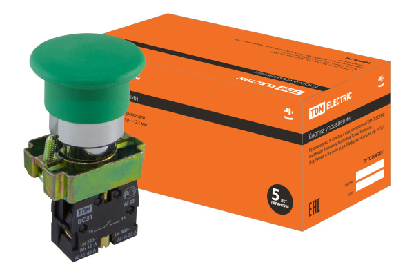 TDM Кнопка BС31 "Грибок" без подсветки зеленый 1з SQ0704-0043
