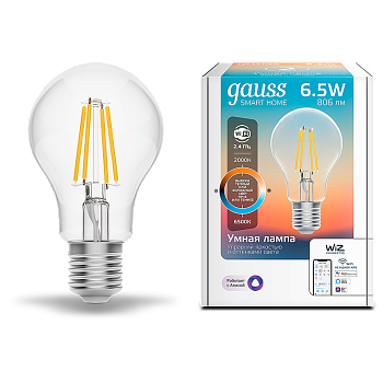 Gauss Лампа Smart Home Filament А60 6,5W 806lm 2000-6500К E27 изм.цвет.темп.+дим. LED 1220112