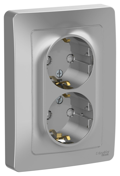 Купить Systeme Electric Blanca внутр Алюминий Розетка 2-ая с/з со шторками, 16А, 250В