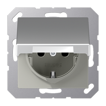 JUNG Алюминий Розетка штепсельная Schuko 16A 250V с защитой от детей, с крышкой, термопласт A1520BFKIKLAL