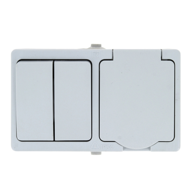 Купить EKF PROxima Блок розетка-выкл. 2-кл. 16А с/з с крышкой IP54 бел. с защ. штор. Венеция EVRV16-052-10-540