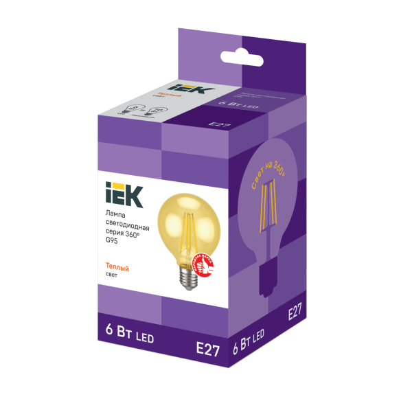 Купить IEK Лампа LED G95 шар золото 6Вт 230В 2700К E27 серия 360°