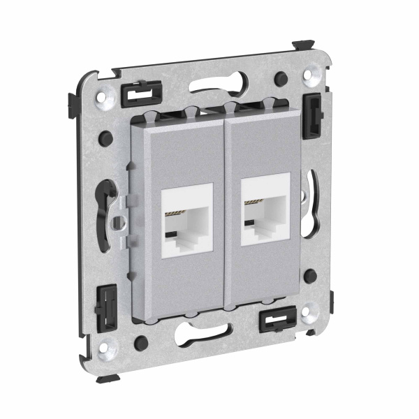 Купить DKC Телефонная розетка RJ-12 без шторки в стену двойная, "Avanti", "Закаленная сталь"