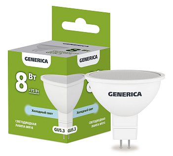 IEK GENERICA Лампа LED MR16 софит 8Вт 230В 6500К GU5.3 LL-MR16-08-230-65-GU5-G