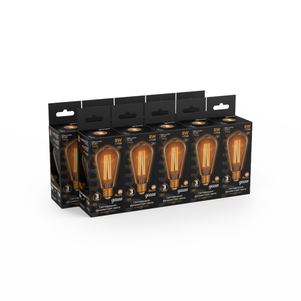 Купить Gauss Лампа Filament ST64 8W 740lm 2400К Е27 golden LED 157802008