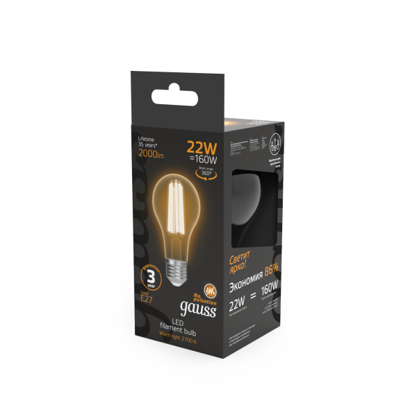 Купить Gauss Лампа Filament А70 22W 2000lm 2700К Е27 LED 1/10/40 102902122