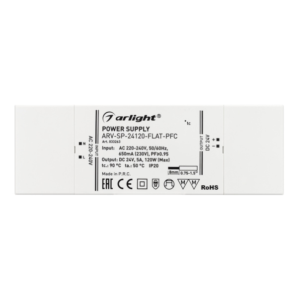 Купить Arlight Блок питания ARV-SP-24120-FLAT-PFC (24V, 5A, 120W) (IP20 Пластик, 5 лет) 033263