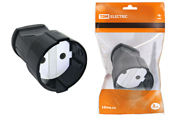 TDM Кабельная розетка 2П б/з 10А 250B черная SQ1806-0130