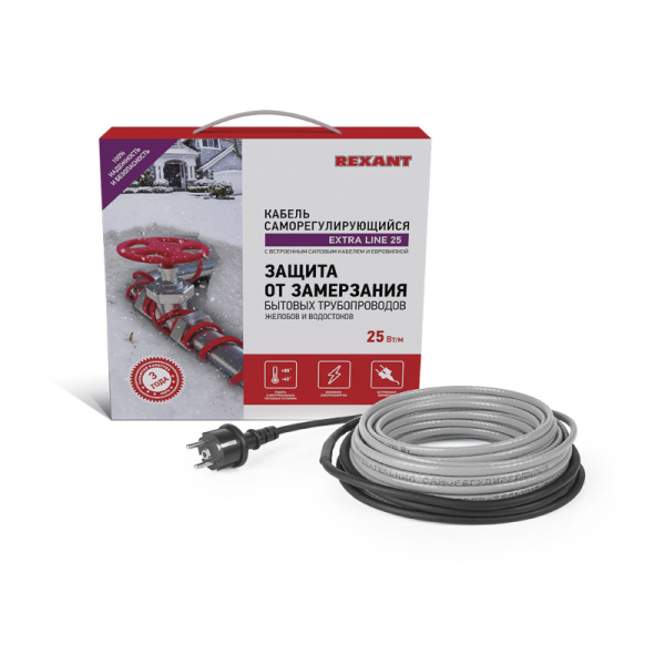 Греющий саморегулирующийся кабель на трубу Extra Line 25MSR-PB 5M (5м/125Вт) Rexant 51-0640