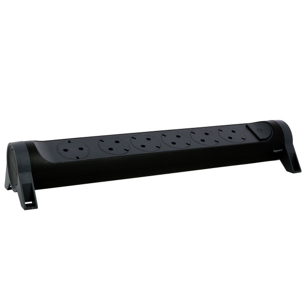 Купить Legrand Revolution Комфорт Черный Удлинитель 6x2К+З с выкл., без кабеля, плоские розетки, фиксируемый поворотный блок 694548