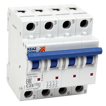 КЭАЗ OptiDin BM63 Автоматический выключатель 4P 20A B 6кА AC (BM63-4B20-УХЛ3-РЕГ) 280429