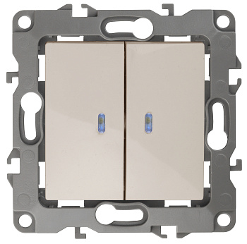 ЭРА 12-1105-02 Выключатель двойной с подсветкой, 10АХ-250В, IP20, 12, Слоновая кость