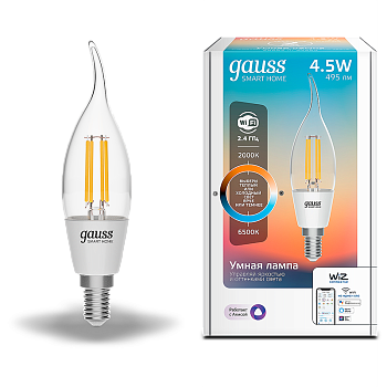 Gauss Лампа Smart Home Filament СF35 4,5W 495lm 2000-6500К E14 изм.цвет.темп.+дим. LED 1280112