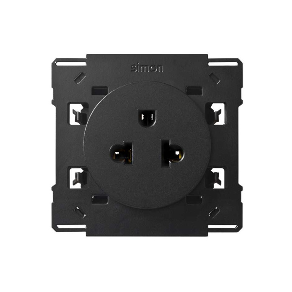 Simon 100 Черный глянец Евро-американская розетка 16A 250В~ 10000439-138