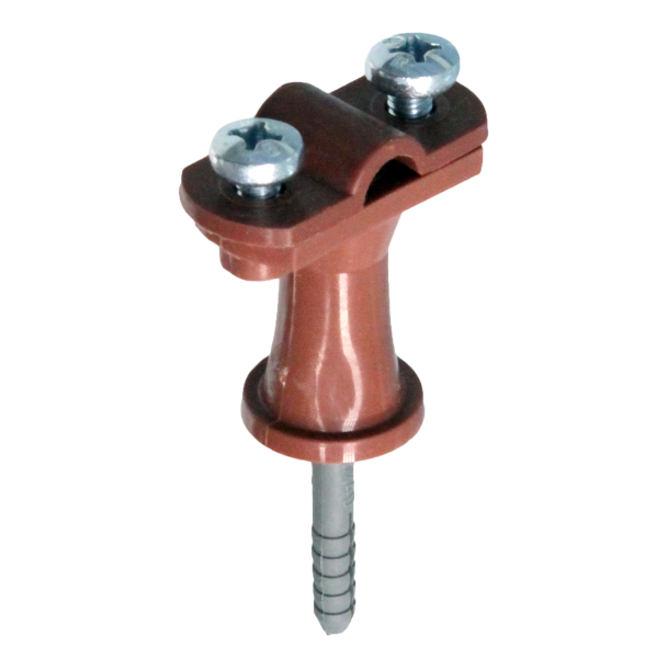 EZETEK Держатель проводника круглого 6-10 мм коричневый, высота 38 мм, пластик с дюбелем 40 мм 70618