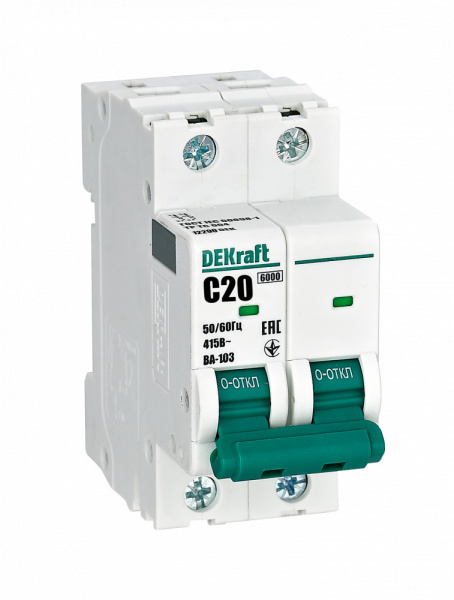 Dekraft Автоматический выключатель 2Р 20А х-ка C ВА-103 6кА 12290DEK