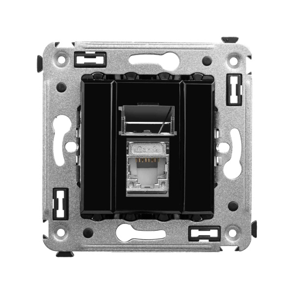 DKC Компьютерная розетка RJ-45 в стену, кат.6 одинарная экранированная, "Avanti", "Черный квадрат"