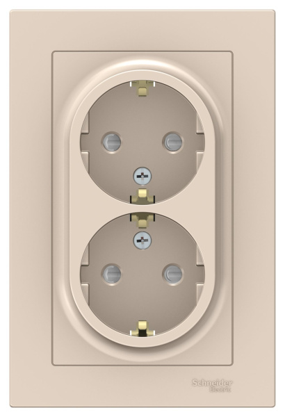 Купить Systeme Electric AtlasDesign Беж Розетка с/з двойная, со шторками, 16А, в сборе