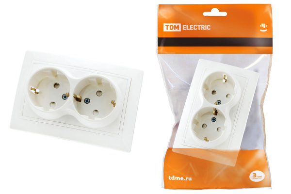TDM Розетка двойная 2П+З с защ. шт. 16А 250В белая "Таймыр" SQ1814-0018