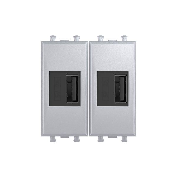 Купить DKC USB зарядное устройство модульное,  "Avanti", "Закаленная сталь", 2модуля