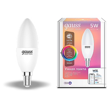 Gauss Лампа Smart Home С37 5W 470lm 2700-6500К Е14 RGBW+изм.цвет.темп.+диммирование LED 1190112