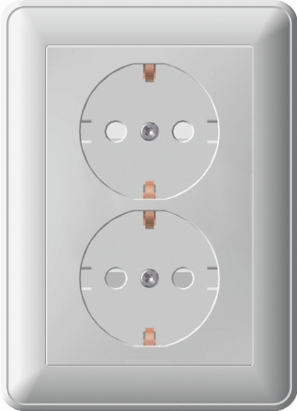 SE Wessen 59 Матовый хром Розетка 2-ая с/з с защитными шторками (в сборе, с рамкой) RS16-255-58