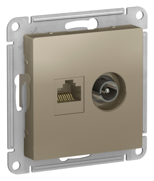 Купить Systeme Electric AtlasDesign Шампань Розетка двойная комп+ТВ, RJ45+TV, кат.5E, механизм