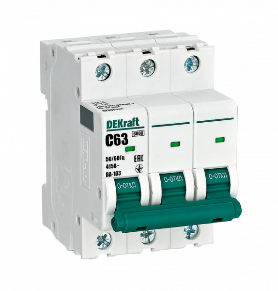 Dekraft Автоматический выключатель 3Р 63А х-ка C ВА-103 6кА 12311DEK