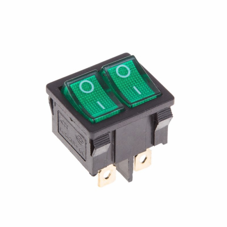 Выключатель клавишный 250V 6А (6с) ON-OFF зеленый с подсветкой ДВОЙНОЙ Mini Rexant 36-2163