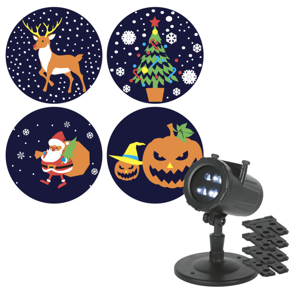 ЭРА Светодиодный проектор ЭРА ENIOP-10 LED Праздник уличный 4 карты с динамичными проекциями в комплекте 220В