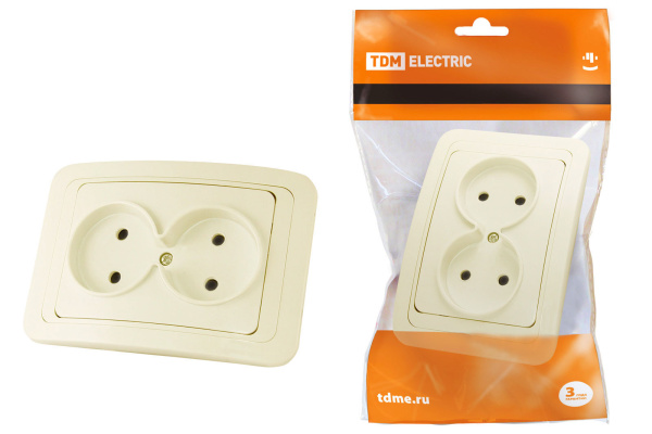 TDM Розетка двойная 2П 10А сл. кость "Валдай" SQ1804-0109