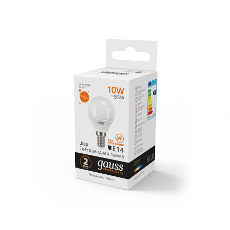 Купить Gauss Лампа Elementary Шар 10W 710lm 3000K Е14 LED 53110