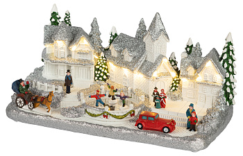 ЭРА Светодиодная новогодняя фигура EFIS-S08 композиция Снежная деревня теплый белый свет 3АА 31*16*16 см