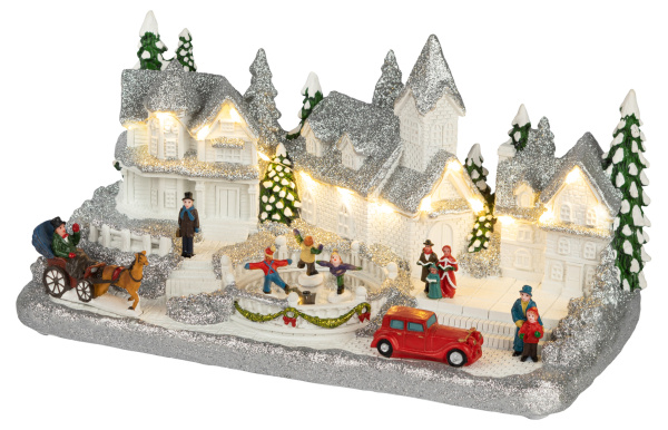 ЭРА Светодиодная новогодняя фигура EFIS-S08 композиция Снежная деревня теплый белый свет 3АА 31*16*16 см