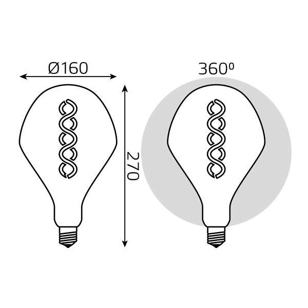 Купить Gauss Лампа Filament SD160 8W 300lm 2400К Е27 gray flexible LED 163802008