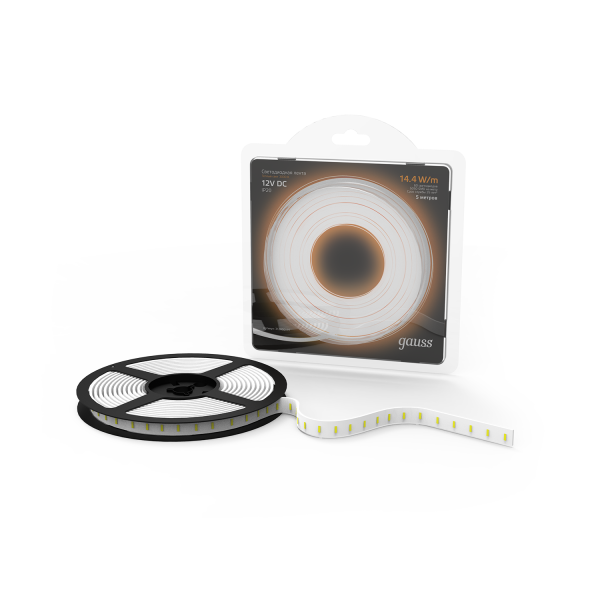 Купить Gauss Лента LED 5050 -SMD 14.4W 12V DC теплый белый (блистер 5м) 312000114