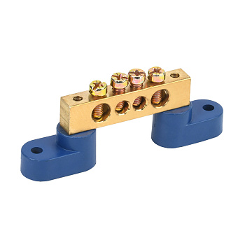 Шина «N» нулевая 8х12 мм на двух угловых синих изоляторах 4 группы Rexant 11-2331