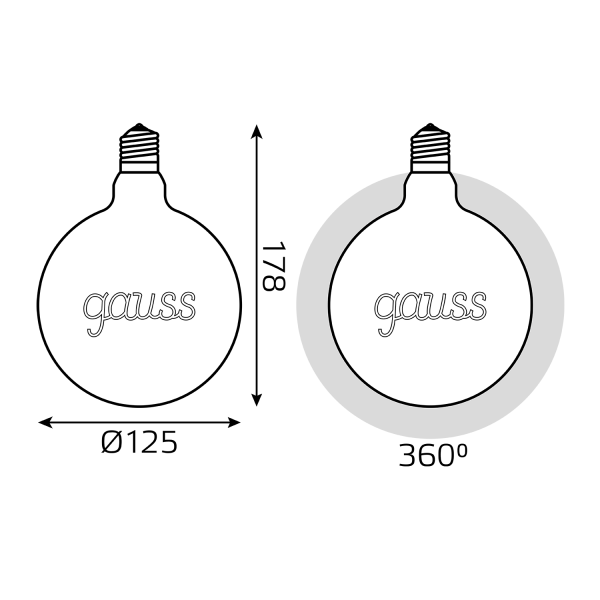 Купить Gauss Лампа Filament G125 2,5W 200lm 2000К Е27 golden LED 175802003