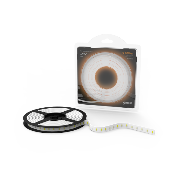 Купить Gauss Лента LED 2835/120-SMD 9.6W 12V DC теплый белый IP66 (блистер 5м) 311000110