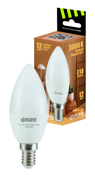 ФАZA Лампа FLL- C37 12w E14 3000K 230/50 .5038509