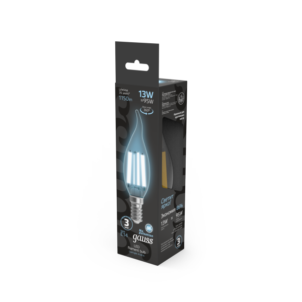 Купить Gauss Лампа Filament Свеча на ветру 13W 1150lm 4100К Е14 LED 1/10/50 104801213
