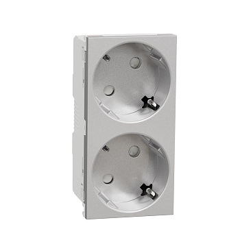 SE Unica Modular Розетка 2х(2К+З) 45гр, шторки, безвинтовые клеммы АЛЮМИНИЙ NU306630