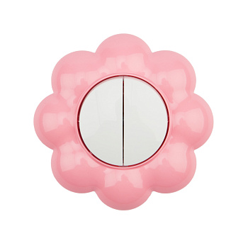 Kranz Выключатель двухклавишный HAPPY с/у, Цветок, белый/розовый KR-78-0624