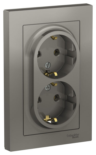 Купить Systeme Electric AtlasDesign Сталь Розетка с/з двойная, 16А, в сборе