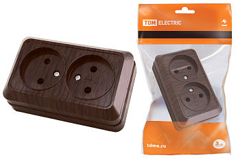 TDM Розетка двойная 2П открытой установки IP20 10А 250В (керамика) бук "Ладога" SQ1801-0312